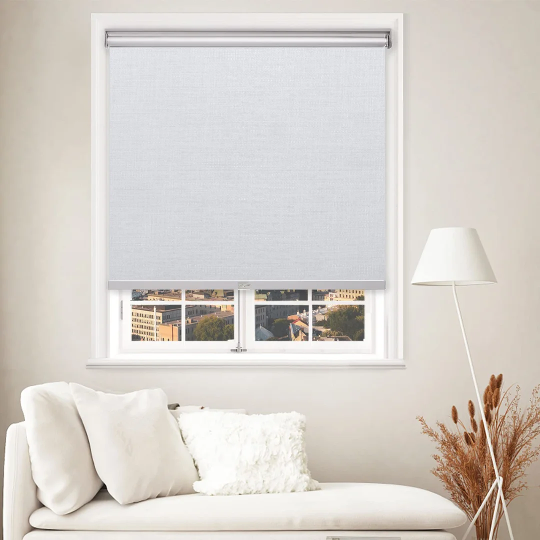 Close-up of Alpha Decor window blind fabric and finish